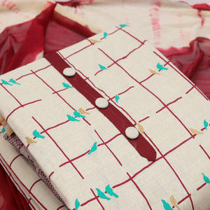 Cream - Maroon Casual Wear Foil Printed Cotton Dress Material