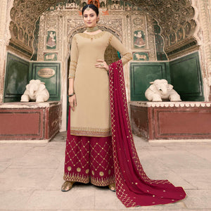 Cream Party Wear Embroidery Soft Georgette Palazzo Suit