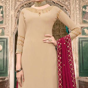Cream Party Wear Embroidery Soft Georgette Palazzo Suit