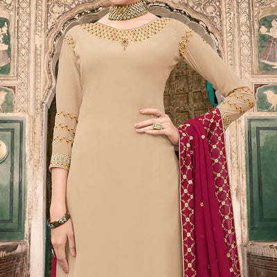 Cream Party Wear Embroidery Soft Georgette Palazzo Suit