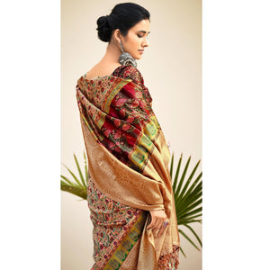 Cream Partywear Digital Printed Silk Saree