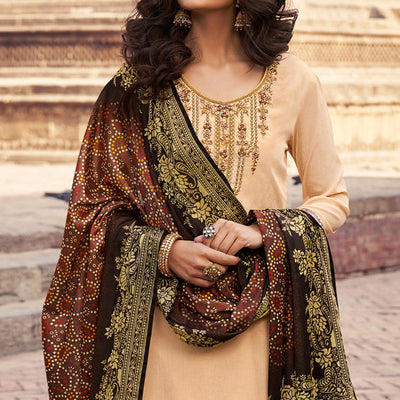 Cream Partywear Embroidered Chinon chiffon Suit