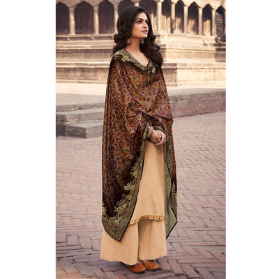 Cream Partywear Embroidered Chinon chiffon Suit