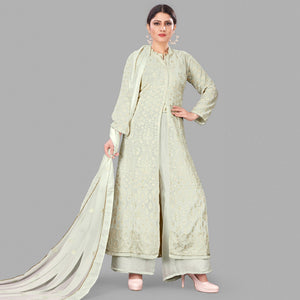 Cream Partywear Embroidered Heavy Faux Georgette A line Anarkali  suit