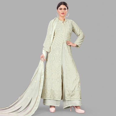Cream Partywear Embroidered Heavy Faux Georgette A line Anarkali  suit
