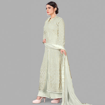 Cream Partywear Embroidered Heavy Faux Georgette A line Anarkali  suit