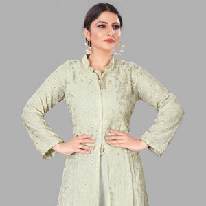 Cream Partywear Embroidered Heavy Faux Georgette A line Anarkali  suit