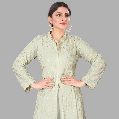 Cream Partywear Embroidered Heavy Faux Georgette A line Anarkali  suit