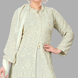 Cream Partywear Embroidered Heavy Faux Georgette A line Anarkali  suit