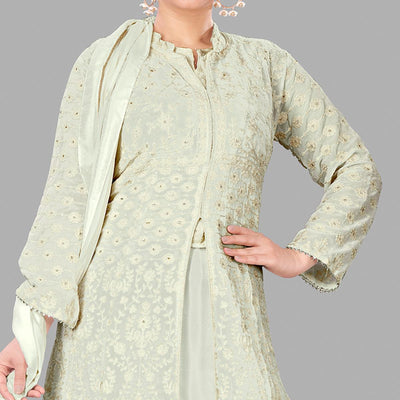 Cream Partywear Embroidered Heavy Faux Georgette A line Anarkali  suit