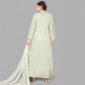 Cream Partywear Embroidered Heavy Faux Georgette A line Anarkali  suit
