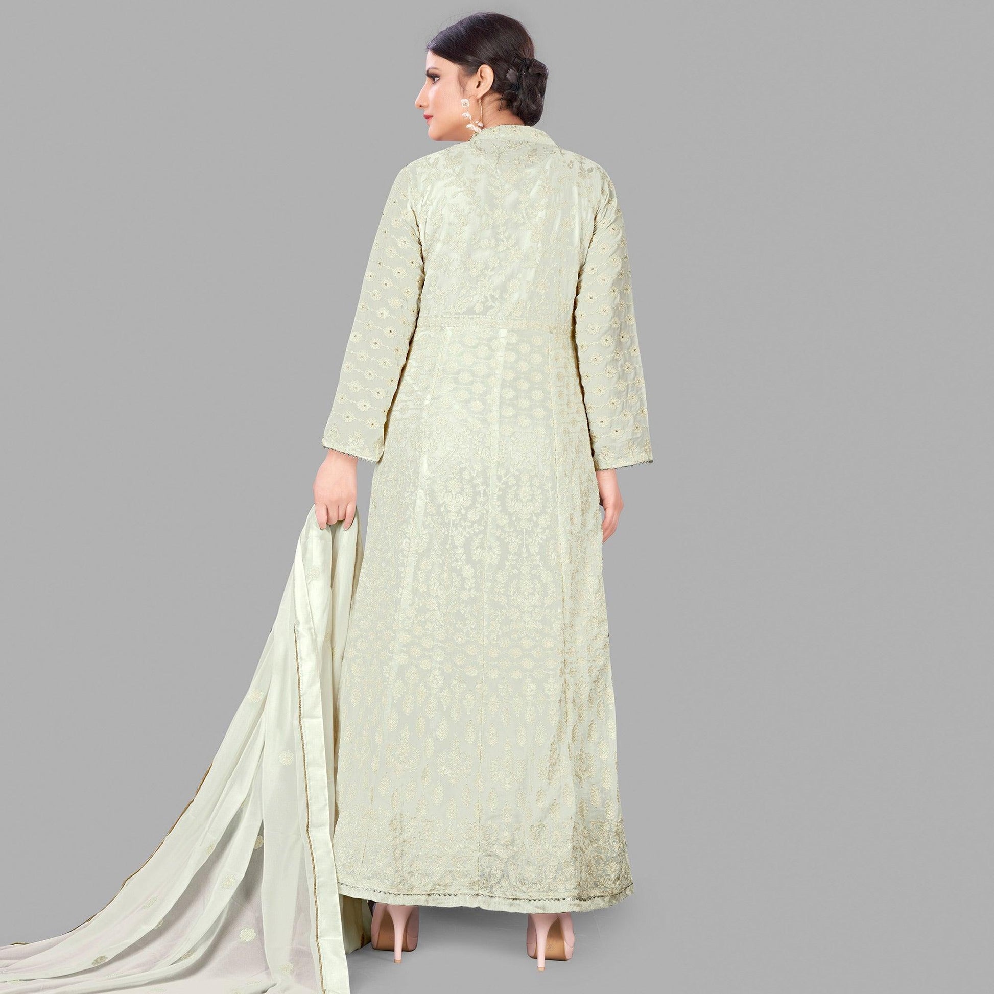 Cream Partywear Embroidered Heavy Faux Georgette A line Anarkali  suit