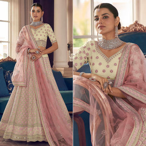 Cream Partywear Embroidered Organza Lehenga Choli