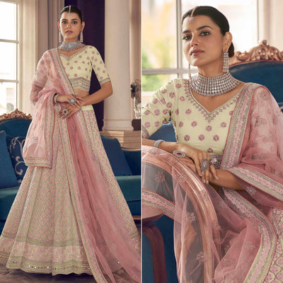 Cream Partywear Embroidered Organza Lehenga Choli