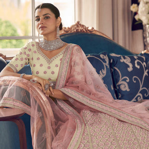 Cream Partywear Embroidered Organza Lehenga Choli