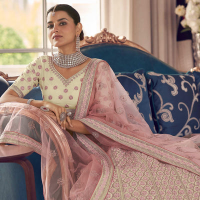 Cream Partywear Embroidered Organza Lehenga Choli