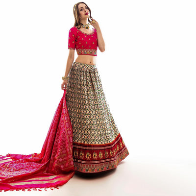 Cream Partywear Embroidered Satin Lehenga Choli