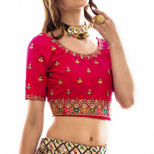 Cream Partywear Embroidered Satin Lehenga Choli