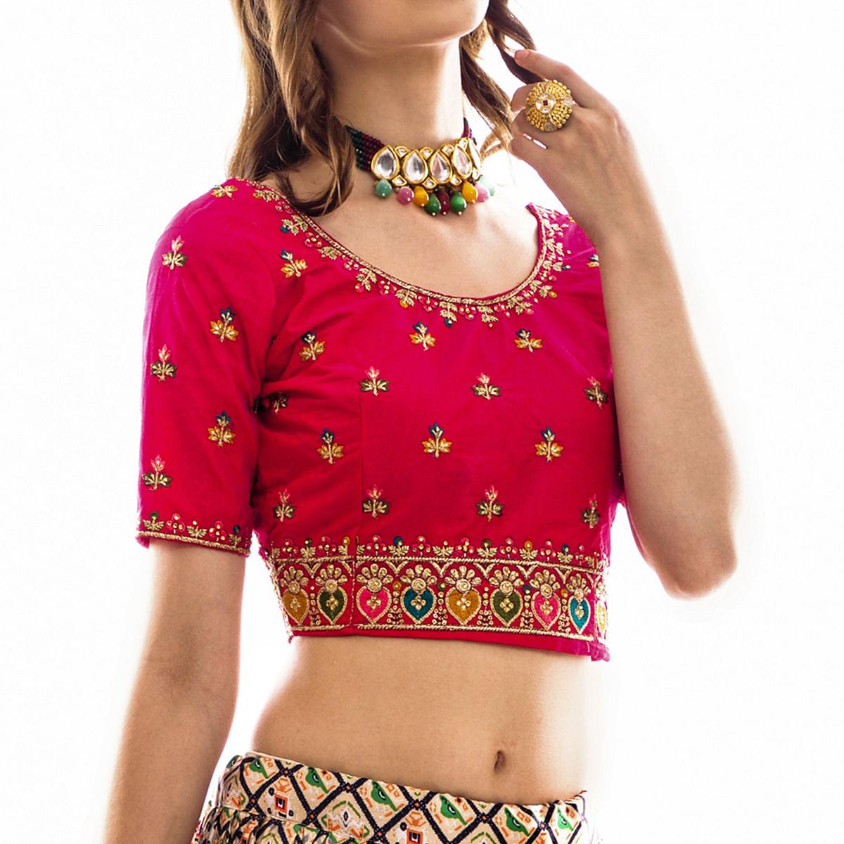 Cream Partywear Embroidered Satin Lehenga Choli