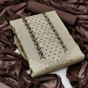 Cream Partywear Embroidered Silk Dress Material