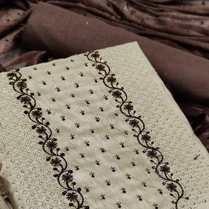Cream Partywear Embroidered Silk Dress Material