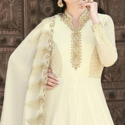 Cream Partywear Embroidered Soft Georgette Suit