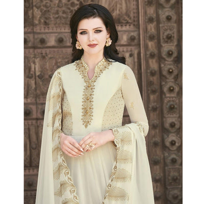 Cream Partywear Embroidered Soft Georgette Suit
