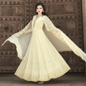 Cream Partywear Embroidered Soft Georgette Suit