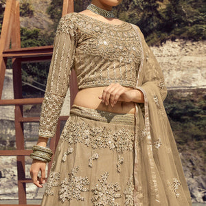 Cream Partywear Floral Heavy Embroidered Net Lehenga Choli