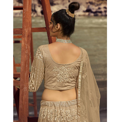 Cream Partywear Floral Heavy Embroidered Net Lehenga Choli