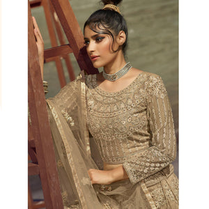 Cream Partywear Floral Heavy Embroidered Net Lehenga Choli