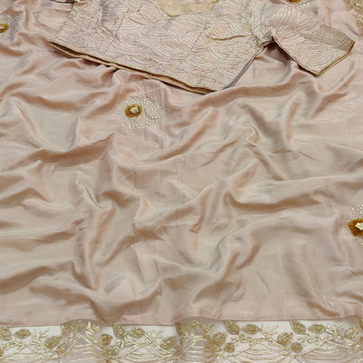 Cream Partywear Floral Mukeish Embroidered Dola Silk Saree