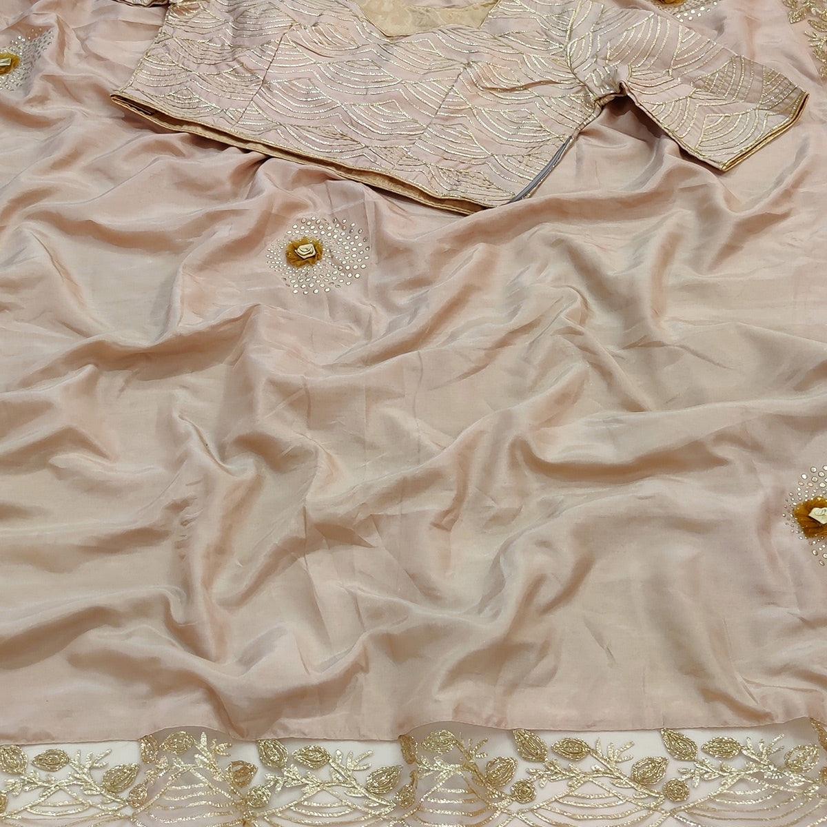 Cream Partywear Floral Mukeish Embroidered Dola Silk Saree