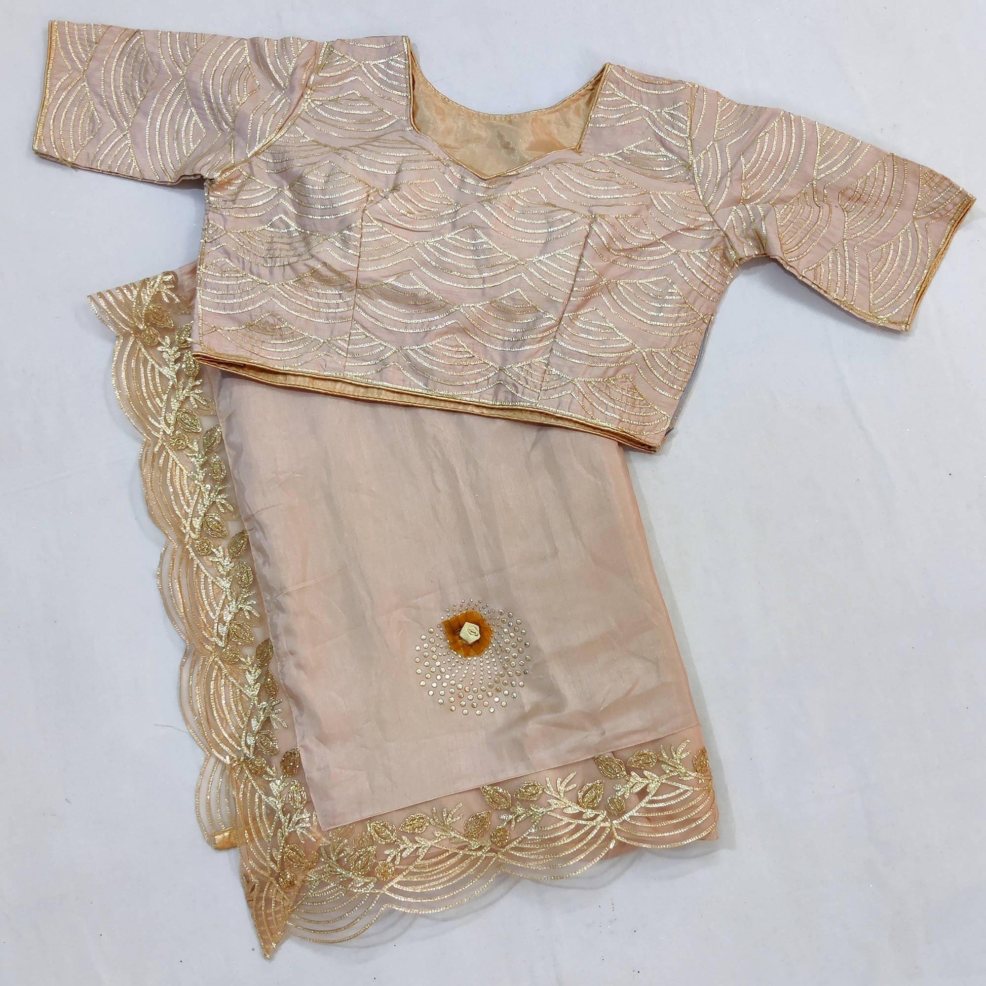 Cream Partywear Floral Mukeish Embroidered Dola Silk Saree