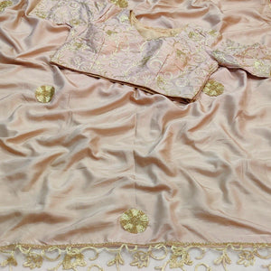 Cream Partywear Mukeish Embroidery Dola Silk Saree