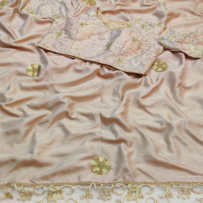 Cream Partywear Mukeish Embroidery Dola Silk Saree