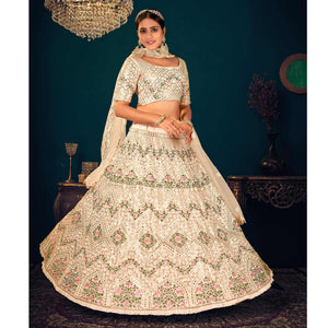 Cream Partywear Sequins With Gotta Patti Embroidered Georgette Lehenga Choli