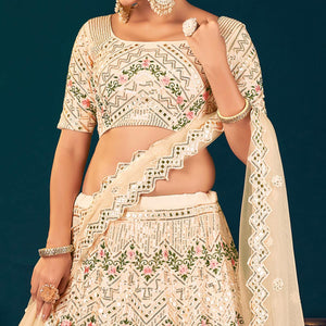 Cream Partywear Sequins With Gotta Patti Embroidered Georgette Lehenga Choli