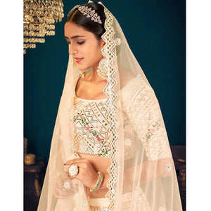 Cream Partywear Sequins With Gotta Patti Embroidered Georgette Lehenga Choli