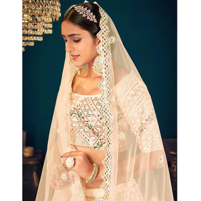 Cream Partywear Sequins With Gotta Patti Embroidered Georgette Lehenga Choli