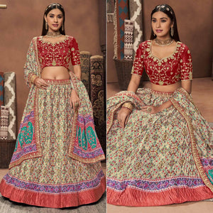 Cream Patola Printed Art Silk Lehenga Choli