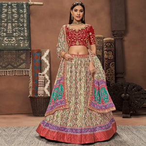 Cream Patola Printed Art Silk Lehenga Choli