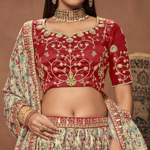 Cream Patola Printed Art Silk Lehenga Choli