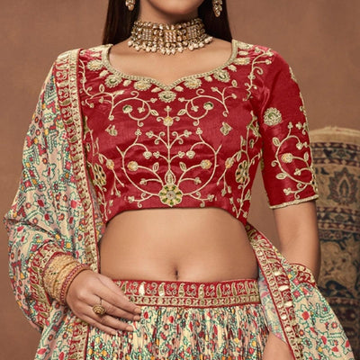 Cream Patola Printed Art Silk Lehenga Choli