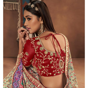 Cream Patola Printed Art Silk Lehenga Choli