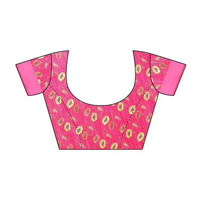 Cream-Pink Casual Wear Floral Digital Printed Linen Slub saree