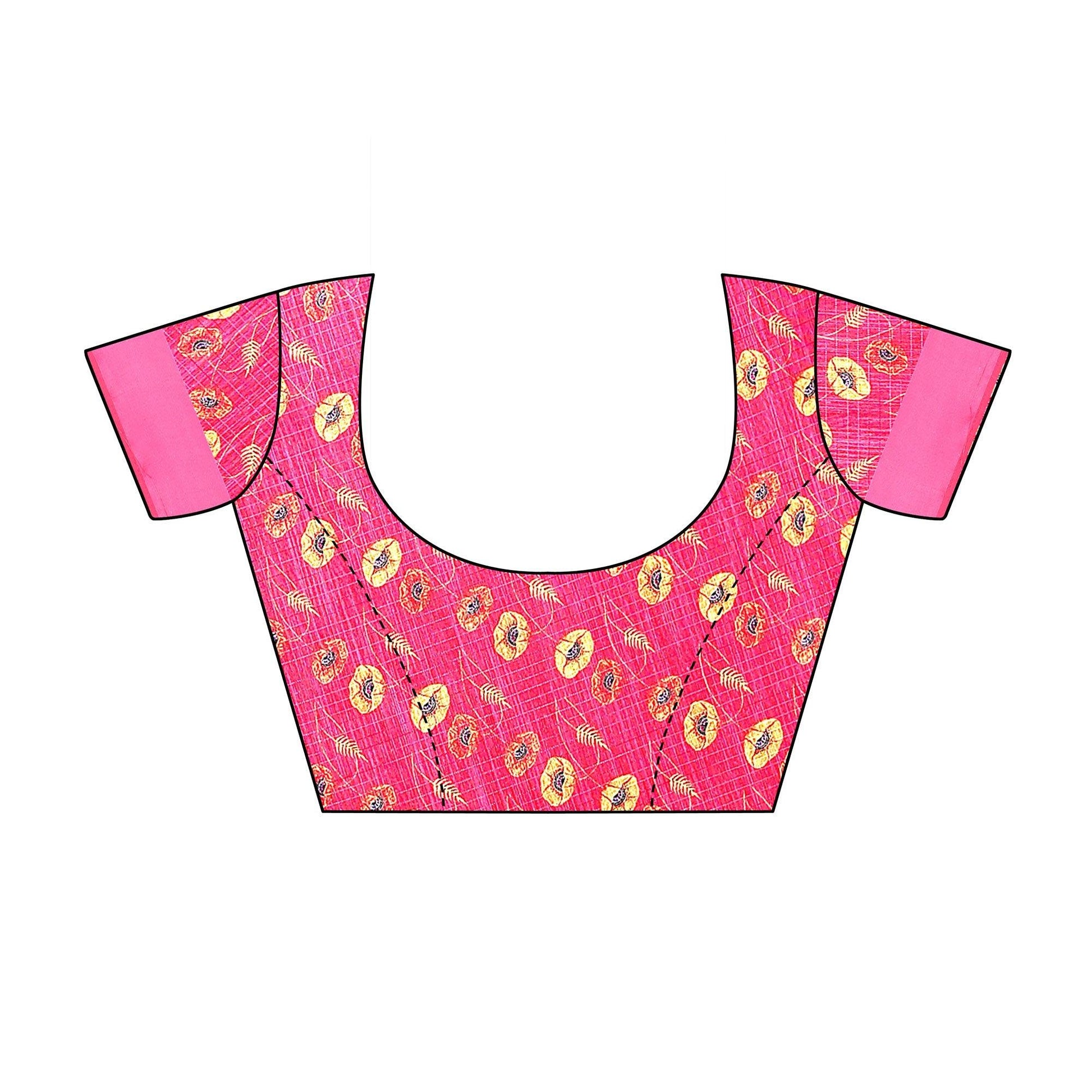 Cream-Pink Casual Wear Floral Digital Printed Linen Slub saree