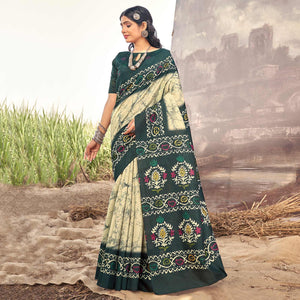 Cream Printed Bhagalpuri Silk Saree