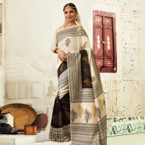 Cream Printed Bhagalpuri Silk Saree