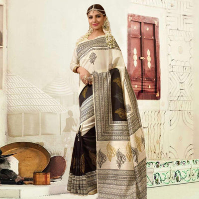 Cream Printed Bhagalpuri Silk Saree